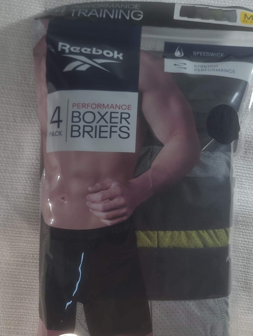 Reebok Men's Performance Boxer Briefs - Size Medium Black Gray Green (4-Pack)